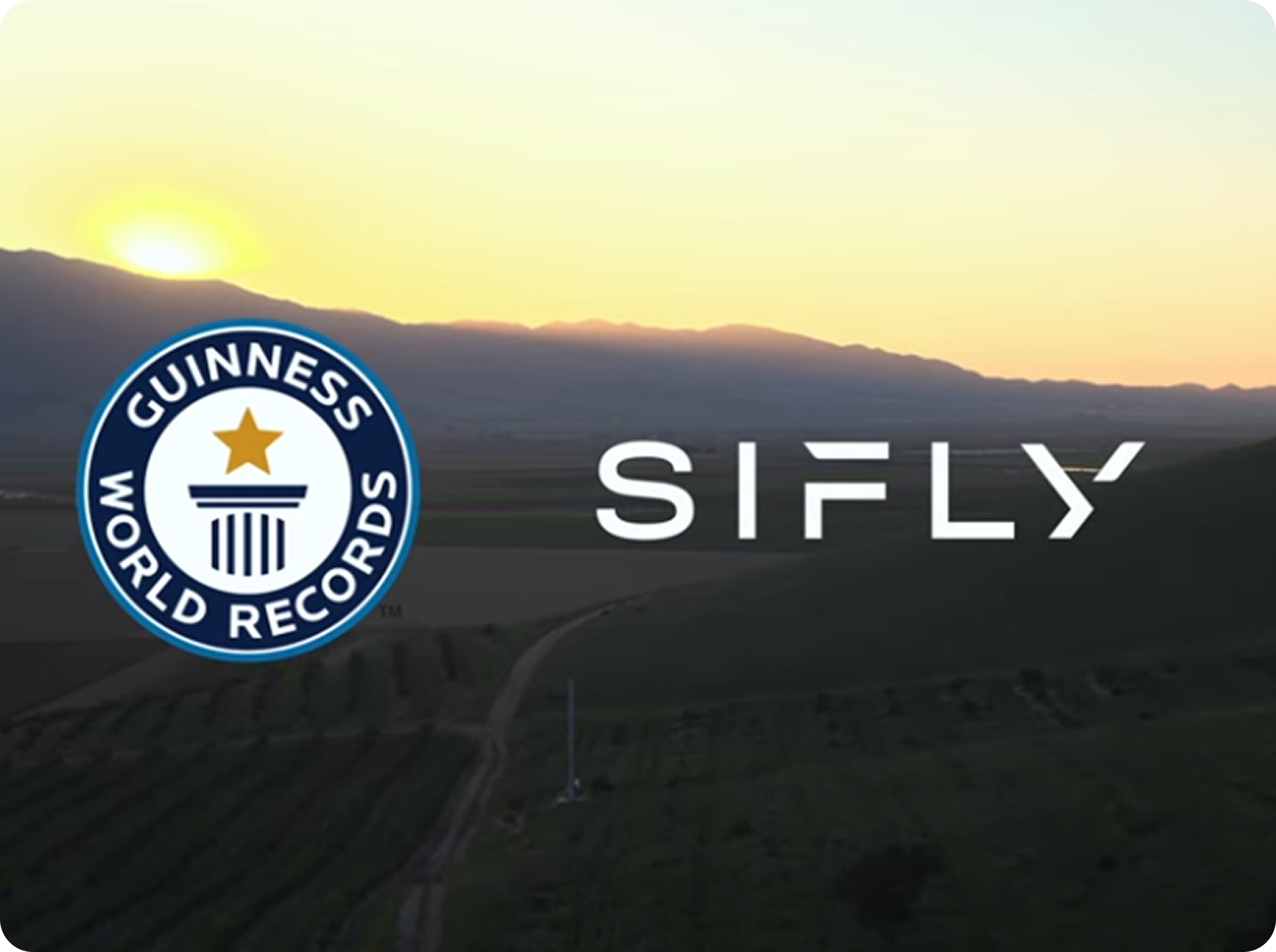 Guinness World Records logo next to the SIFLY logo over a sunset landscape with mountains and fields.